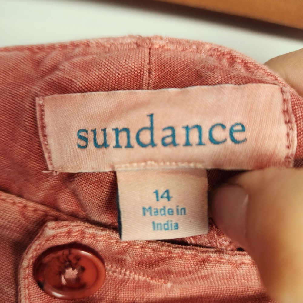Sundance‎ Linen Blend Lace Sides Red Cuffed Pants Women's Size 14 - Picture 6 of 7